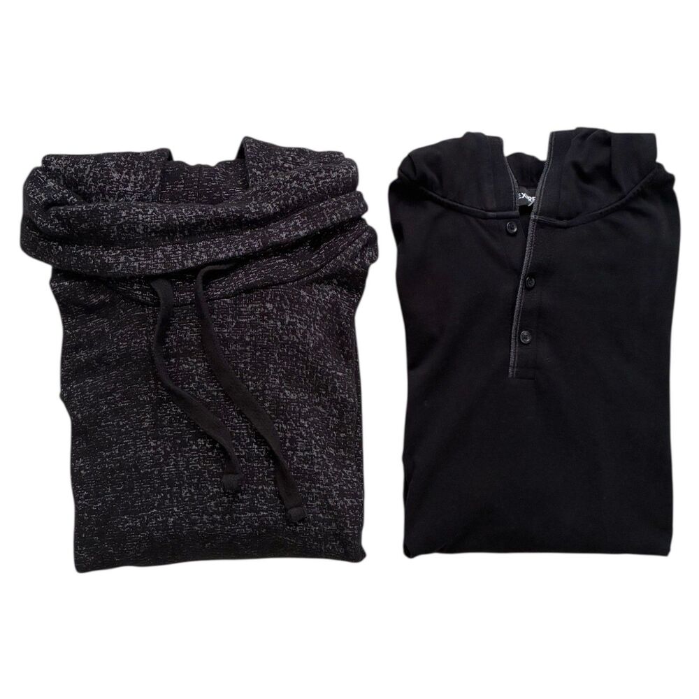 Express & Black Jack Mens Pullover Long Sleeve Hooded Shirts Size Large Lot of 2